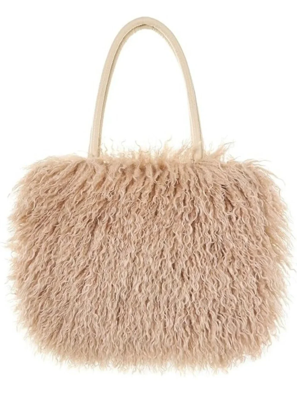Women's Fuzzy Tote Bag Curly Handbag Furry Shoulder Bag Large Plush Top Handle